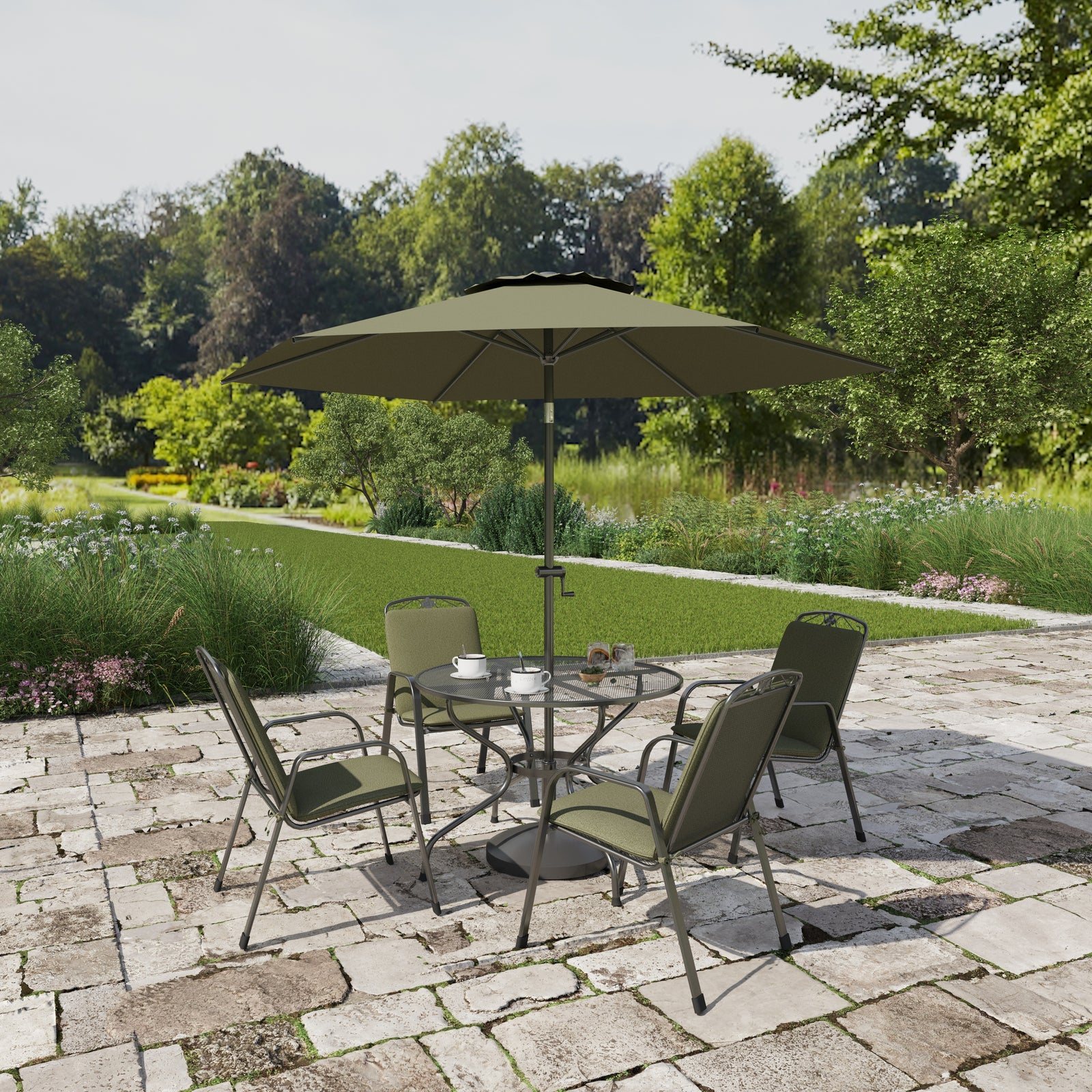Ensemble de table ronde et chaises empilables Savoy 4 places