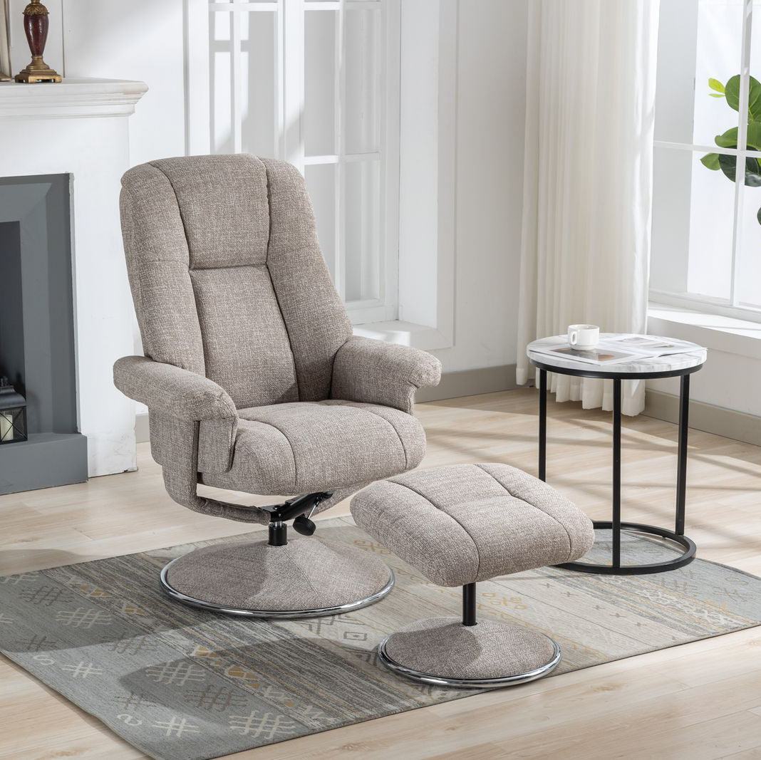 Denver Fauteuil Relax Chaise Giratoire en Tissu Chacha Oat
