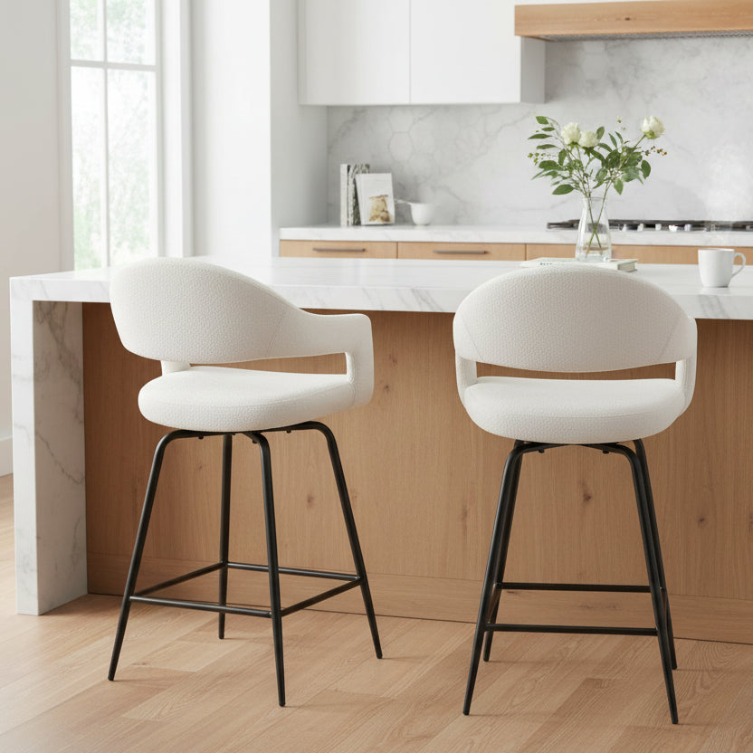 Lot de 2 chaises de bar Jasmine Baker en tissu Misty Boucle