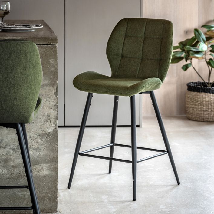 Manford Lot de 2 tabourets en velours vert bouteille