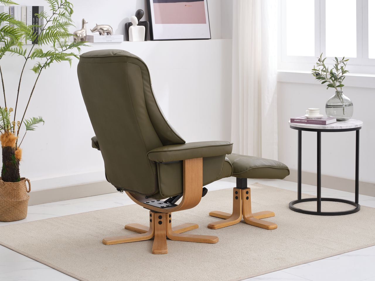 Alliance Mondiale du Meuble Chaise Sardaigne en Cuir Vert Olive - 4