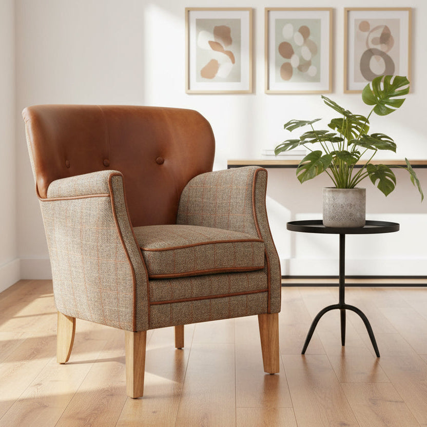 Fauteuil Elston en Tweed Harris Hunting Lodge et Cuir