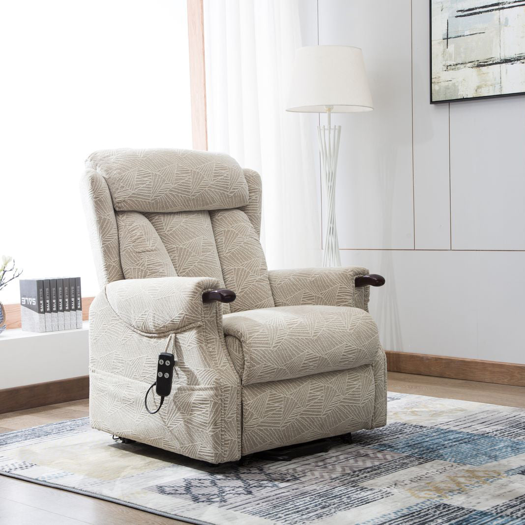 Denmark Riser Recliner Chair in Brushstroke Cream Fabric