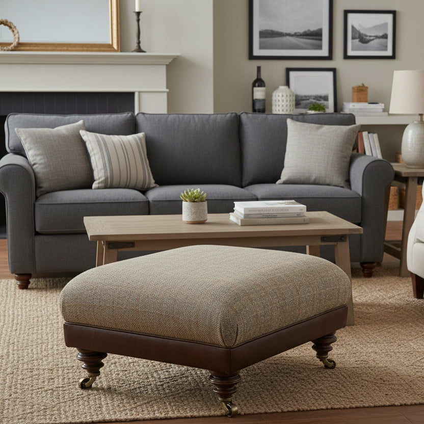 Taransay Footstool in Natural Linen Fabric