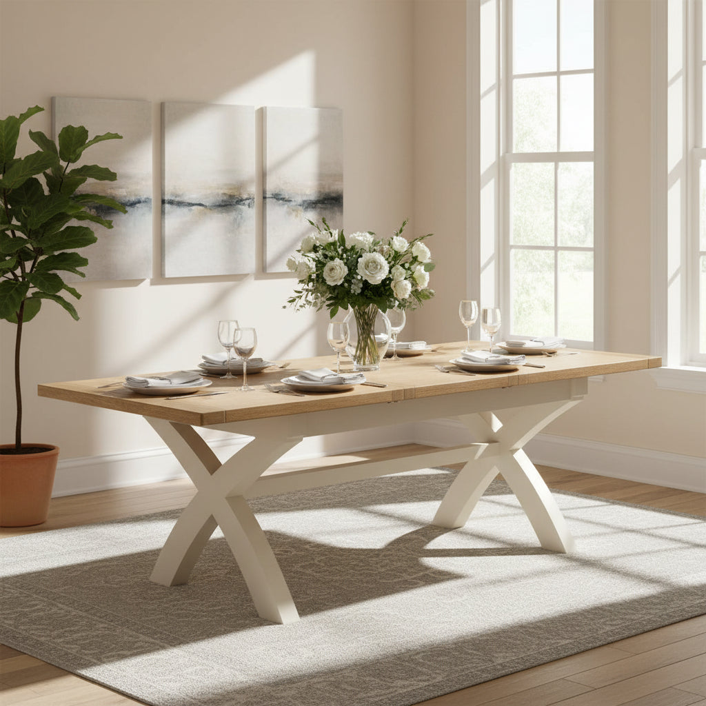 Papaya Foxington Table de Salle à Manger Extensible 180cm-240cm à Jambes Croisées - Finition PWO