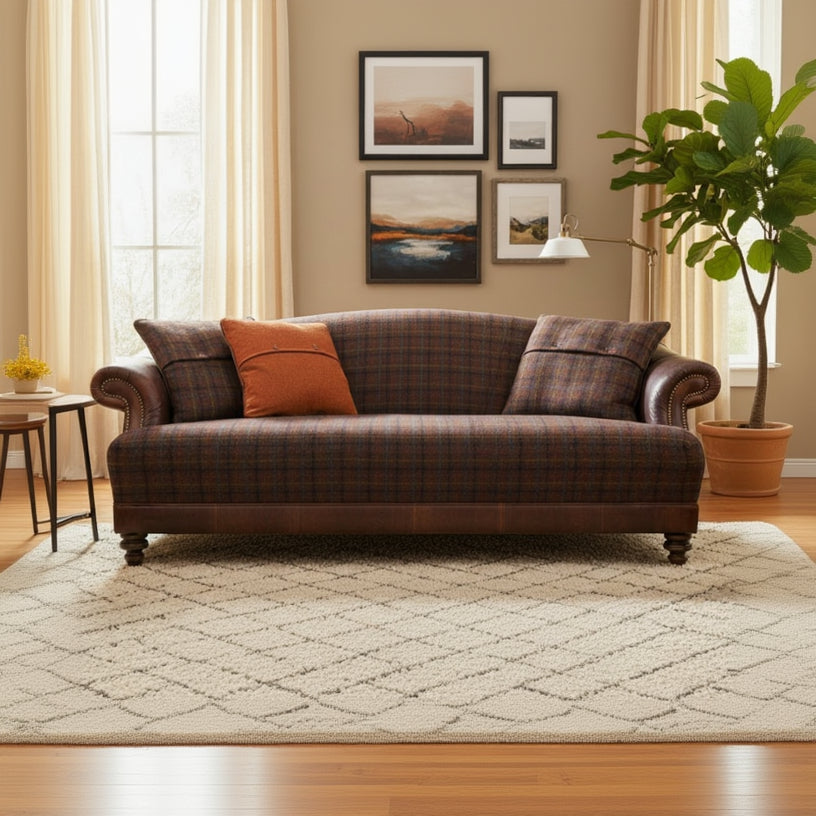 Taransay Midi Sofa in Mixed Tartan Fabric and Leather