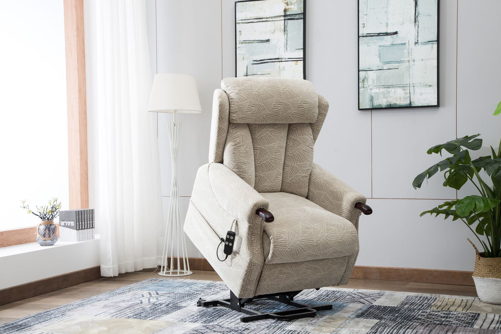 Denmark Riser Recliner Chair in Brushstroke Cream Fabric - 3