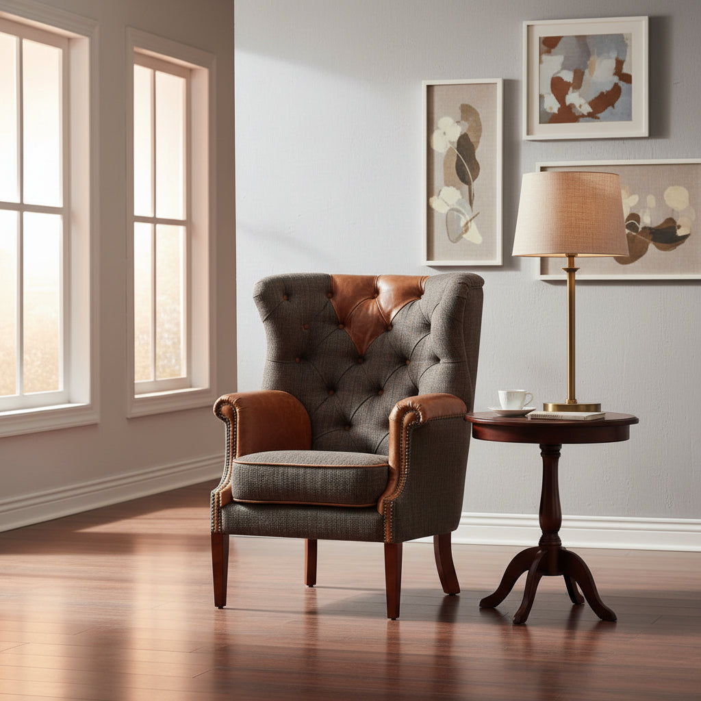 Fauteuil à Oreilles Kensington en Tissu Moreland Harris Tweed