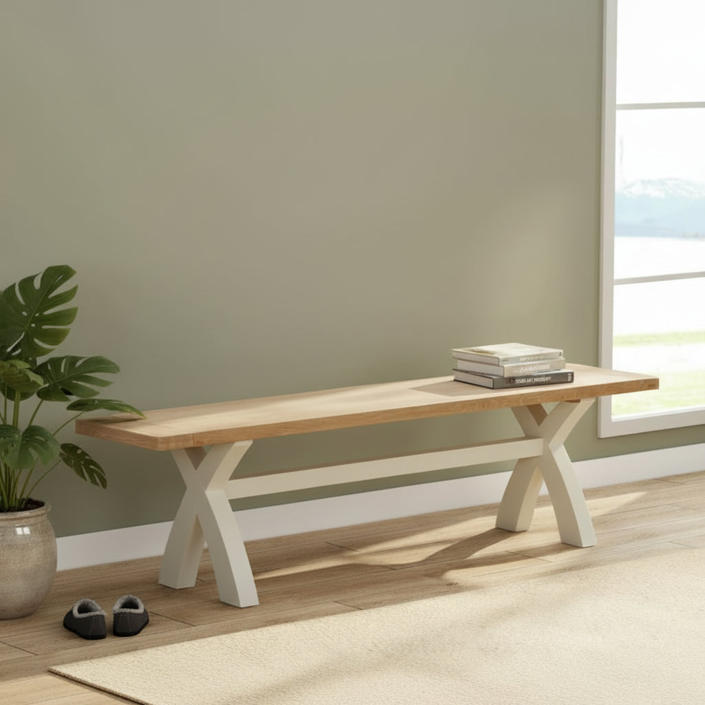 Papaya Foxington Cross Leg Dining Bench in OWP Painted Finish
