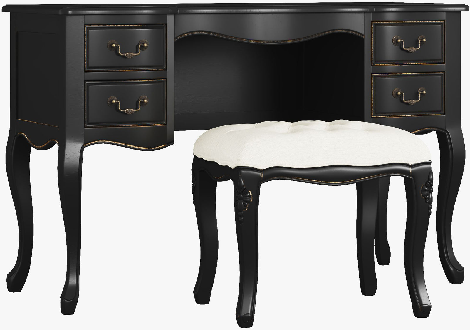 Ensemble de coiffeuse et tabouret Montpellier en noir - 4