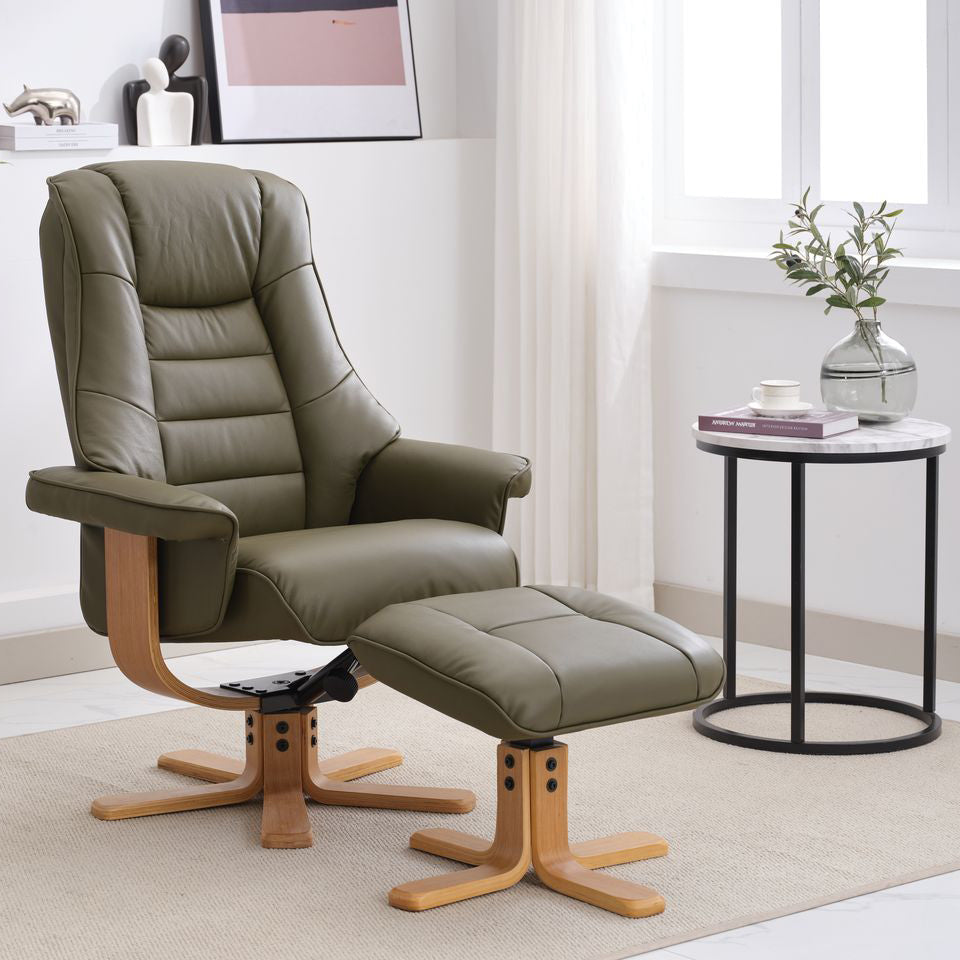 Alliance Mondiale du Meuble Chaise Sardaigne en Cuir Vert Olive
