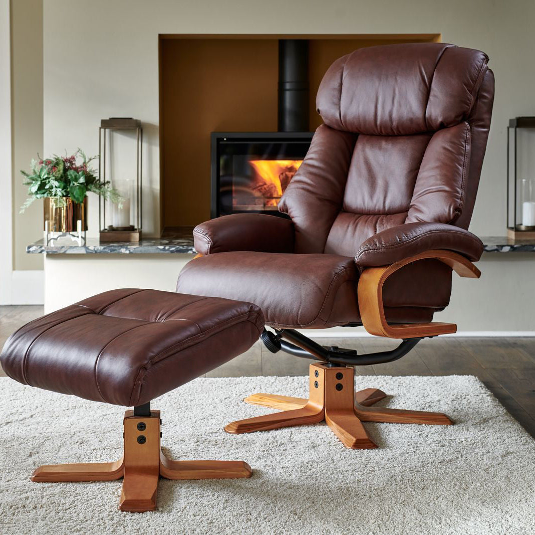 Fauteuil Nice en cuir marron foncé