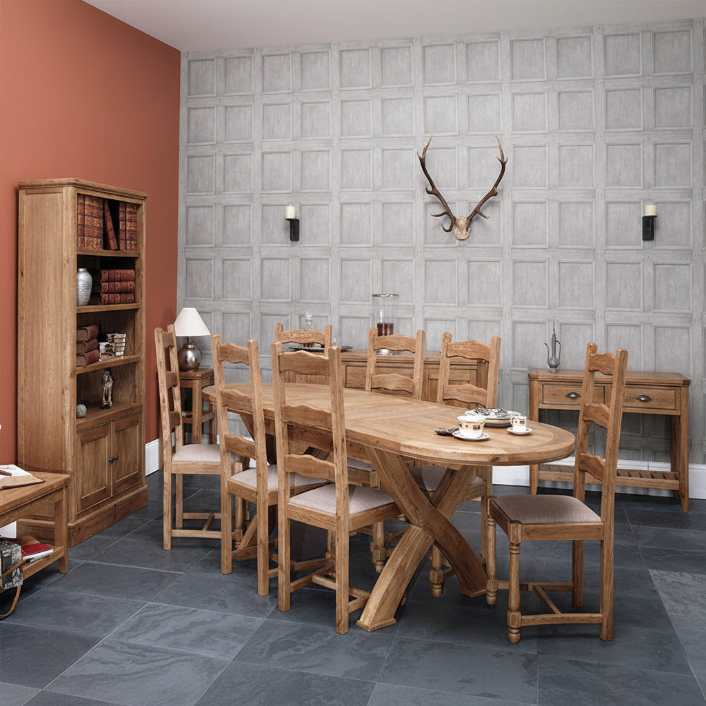 Carlton Meubles Copeland 1800 Table de Salle à Manger Ovale à Pieds en Croix Extensible