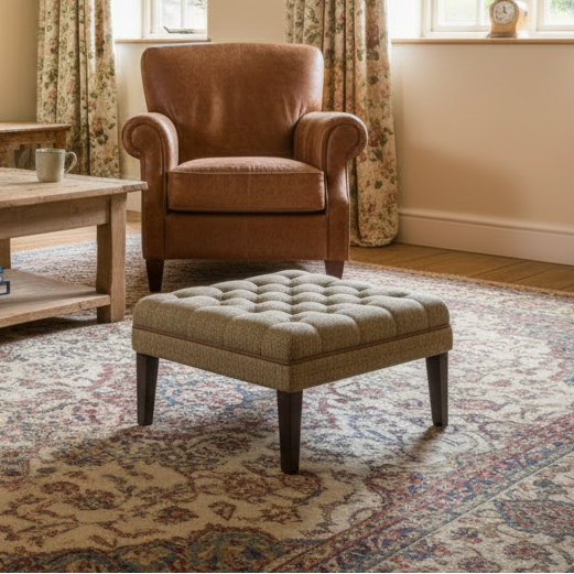 Tabouret Mackenzie en Harris Tweed Bracken Herringbone