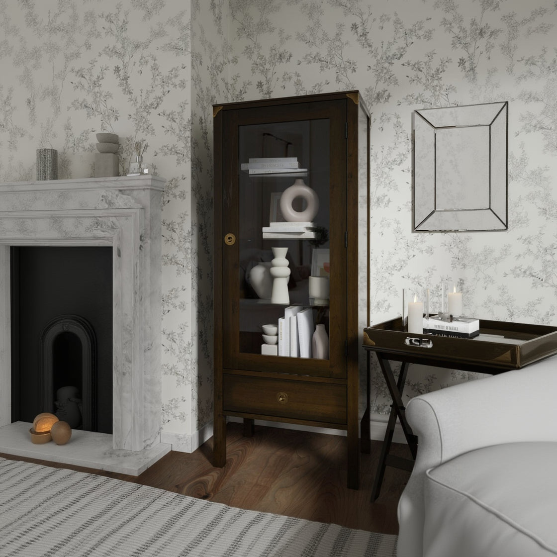 Armoire de présentation Balmoral 1 porte 1 tiroir avec finition châtaigne foncé