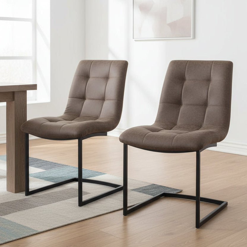 Chaise de salle à manger Carlton Lot de 2 chaises Hampton en cuir synthétique tan et structure noire