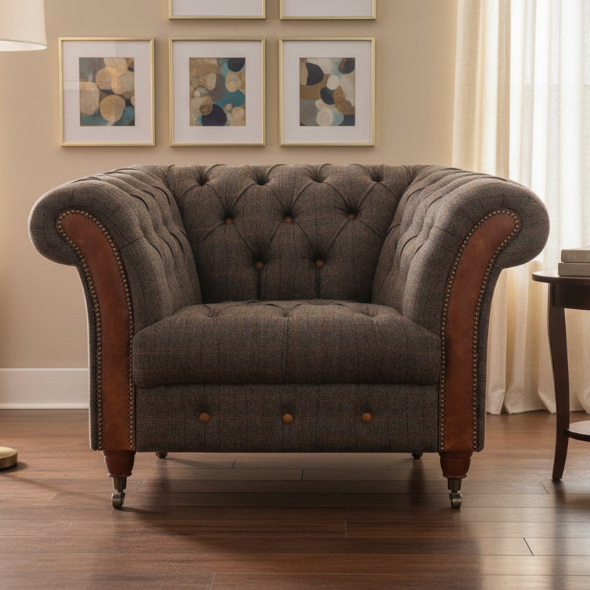 - Fauteuil Club Chester en Tissu Moreland Harris Tweed