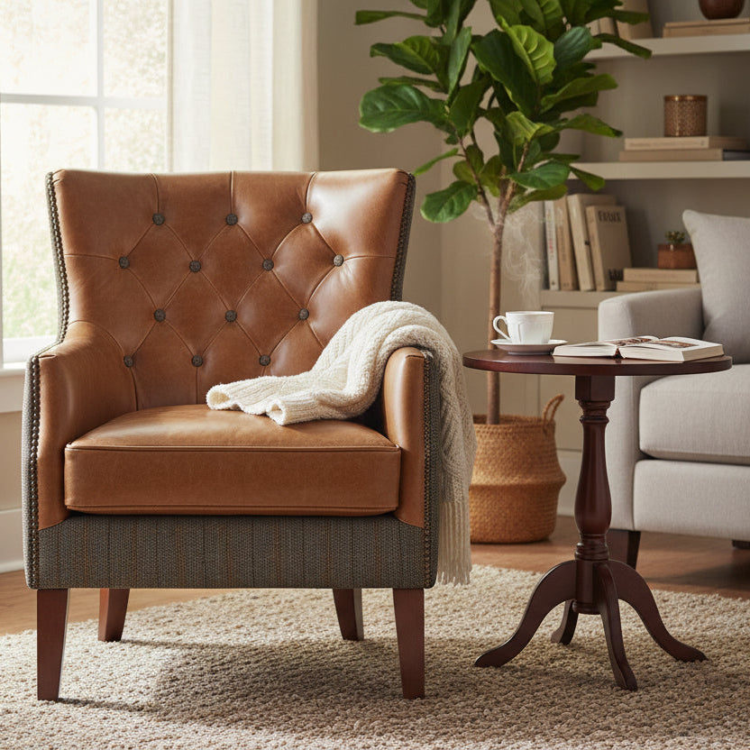 Stanford Chair in Moreland Harris Tweed Fabric and Leather