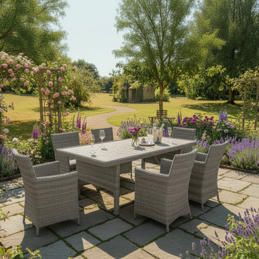 Bermuda Set de jardin 6 places en tresse gris clair