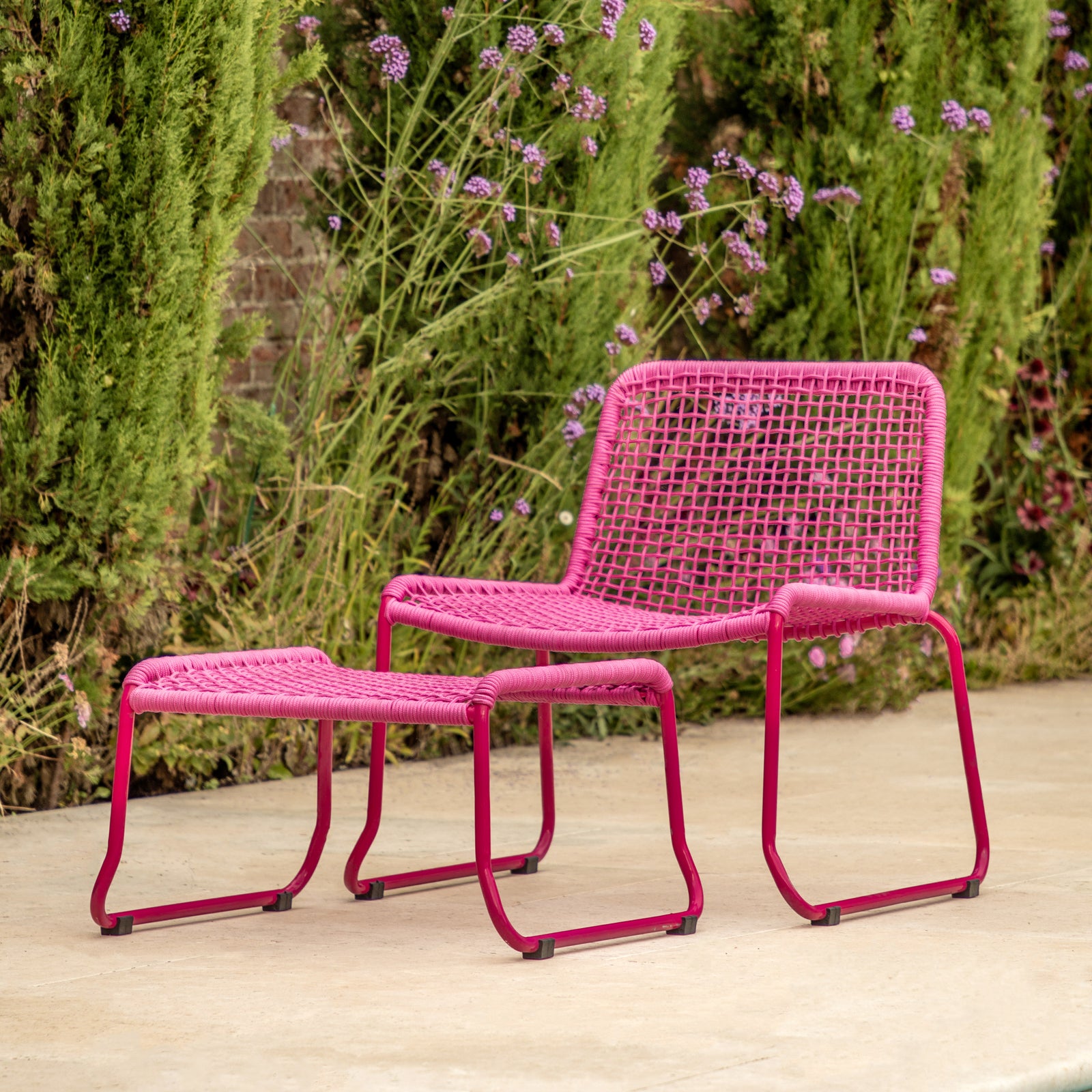 Chaise Longue Sassano Gallery Garden avec Tabouret Rose