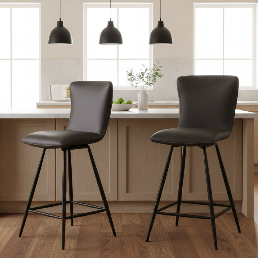 Lot de 2 chaises de bar Ella Baker en gris foncé