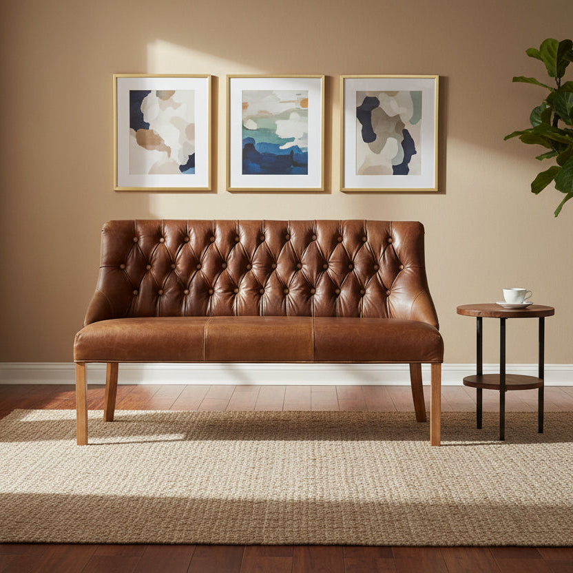 Banquette Stanton 3 places en cuir marron Cerato