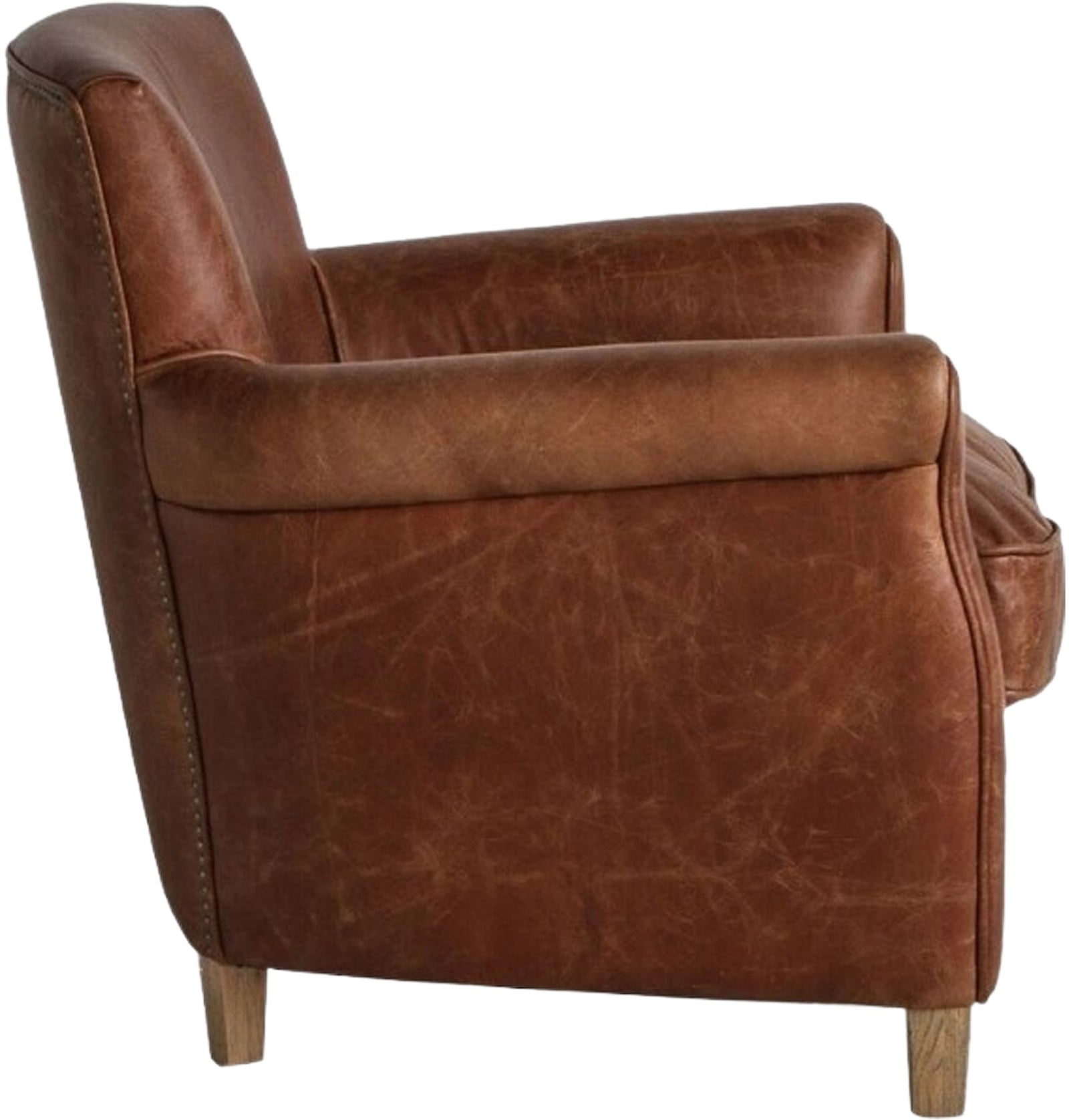 Fauteuil Mr. Paddington en Cuir Marron Vintage – Siège de Caractère avec Pieds en Houppier Massif - 6