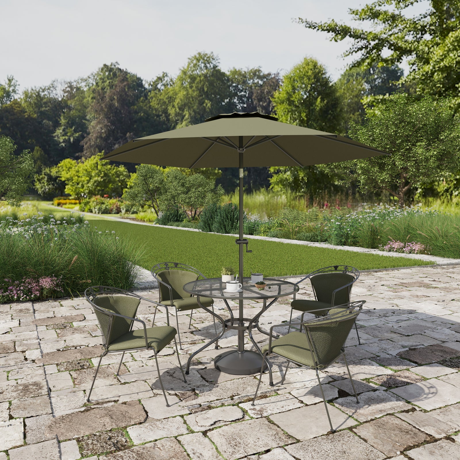 Set de Jardin Royal Élégance 4 Places avec Table Ronde et Chaises Empilables