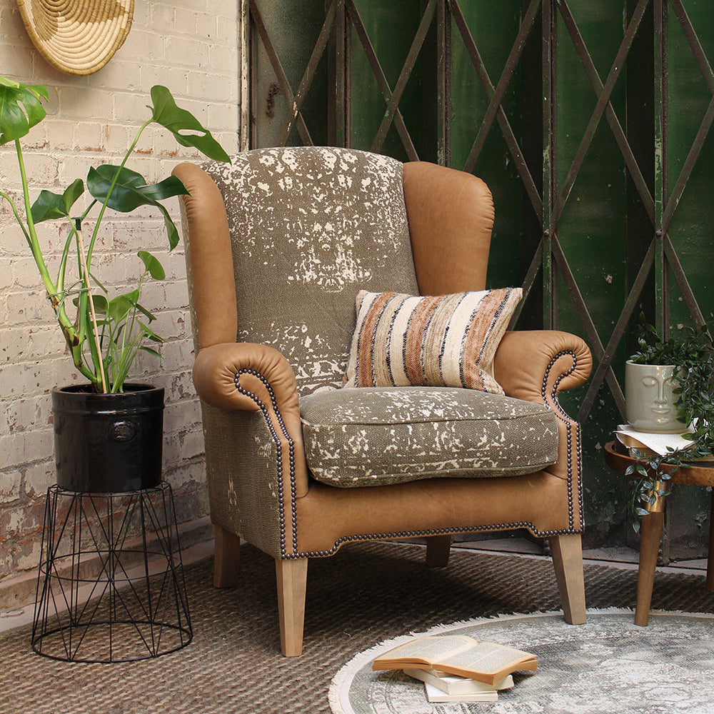 Fauteuil à oreilles Montana en cuir Atacama Nutmeg