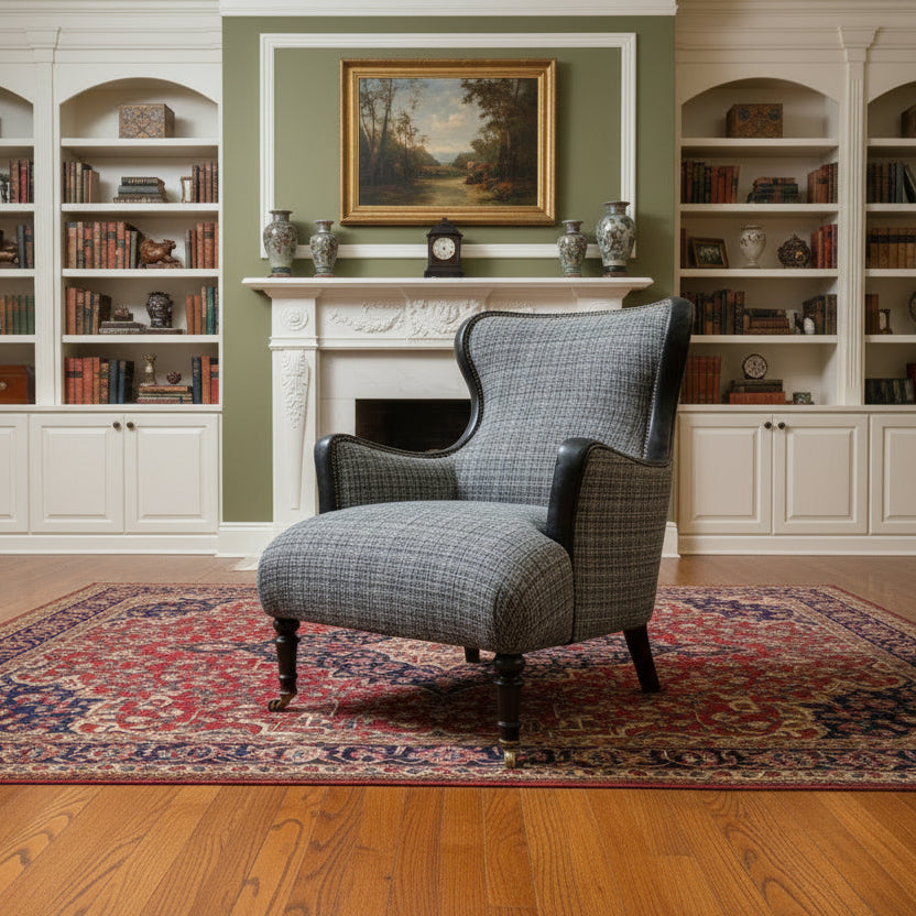 Nairn Fauteuil à Oreilles en Tissu et Cuir Mixtes