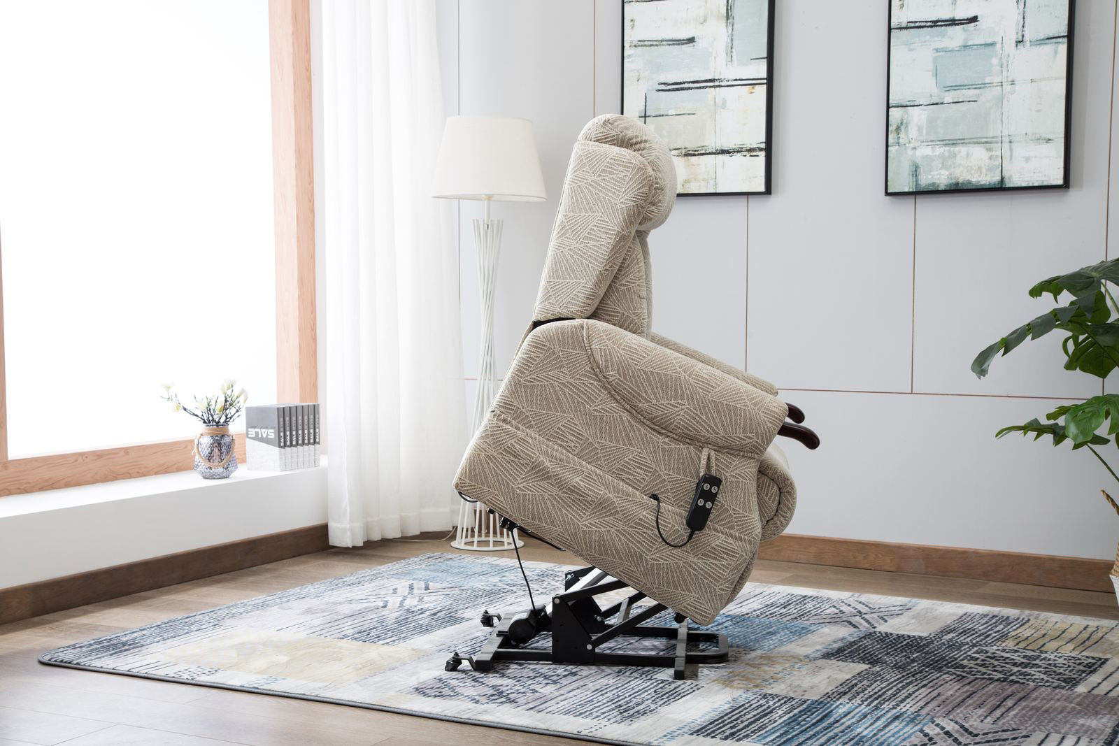 Denmark Riser Recliner Chair in Brushstroke Cream Fabric - 5