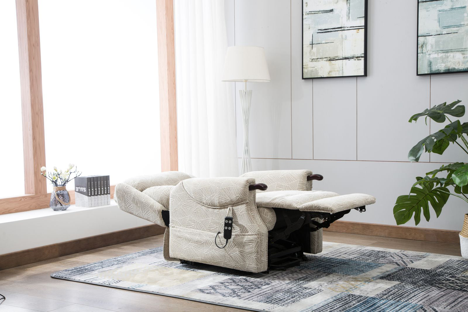 Denmark Riser Recliner Chair in Brushstroke Cream Fabric - 4