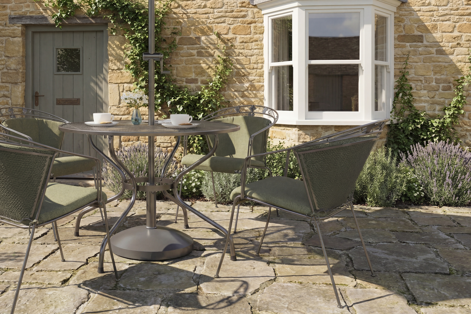 Set de Jardin Royal Élégance 4 Places avec Table Ronde et Chaises Empilables - 4