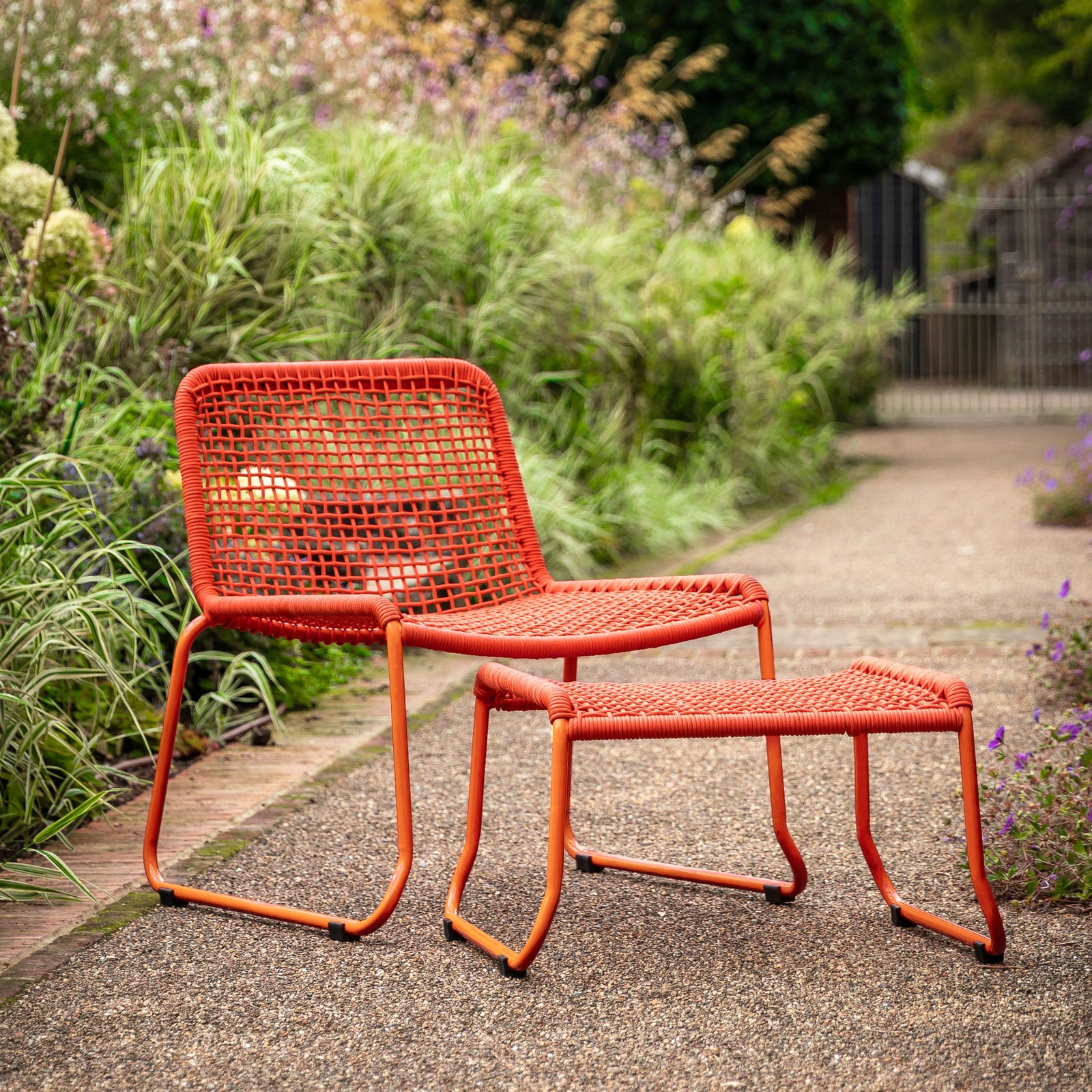 Galerie Garden Fauteuil de relaxation Sassano avec repose-pieds en Orange