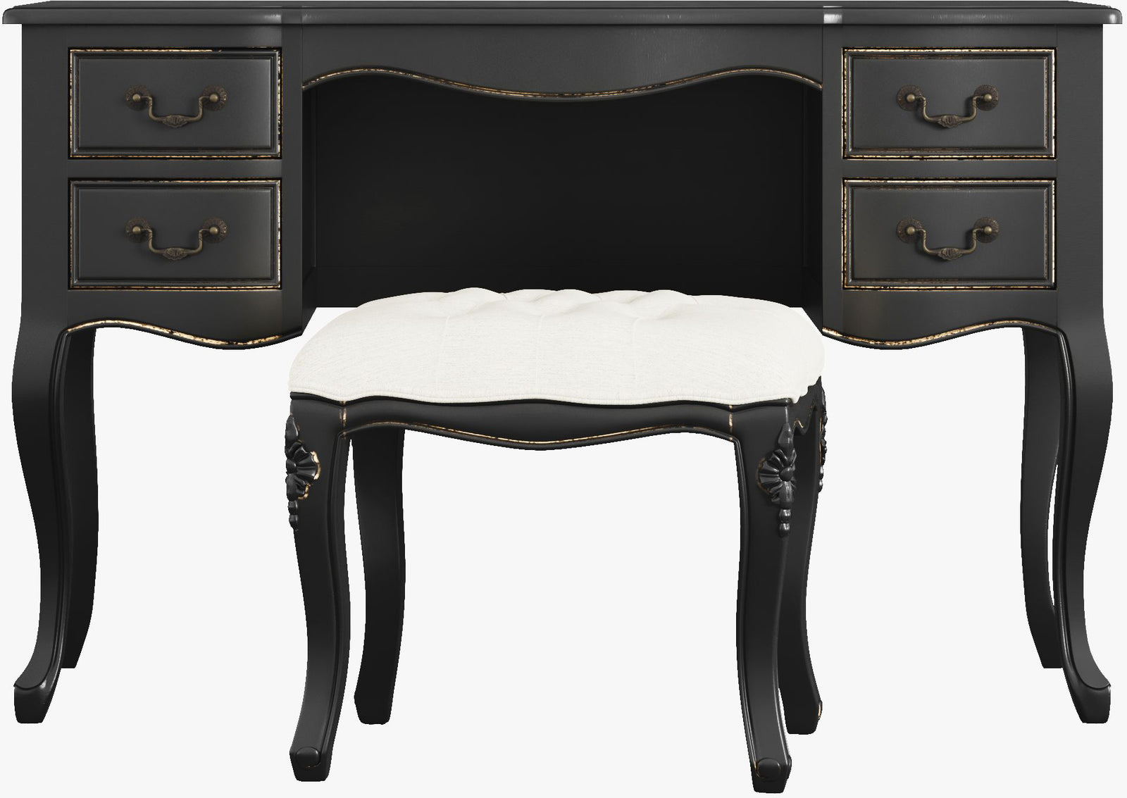 Ensemble de coiffeuse et tabouret Montpellier en noir - 3