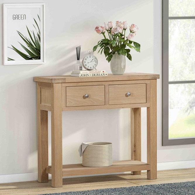 Table de console Papaya Foxington avec 2 tiroirs - Chêne naturel