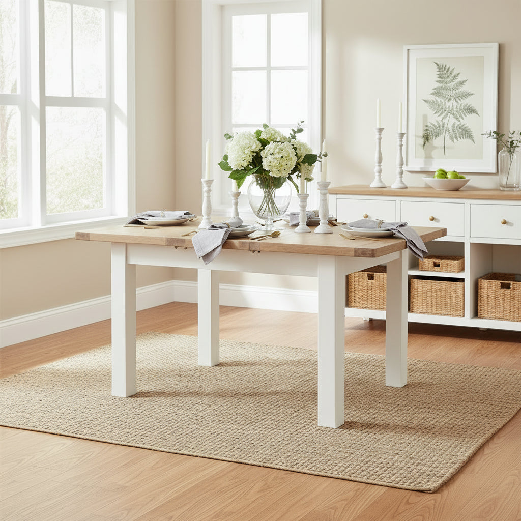 Table de Salle à Manger Extensible Papaya Foxington 120 cm à 153 cm Finition Peinte OWP