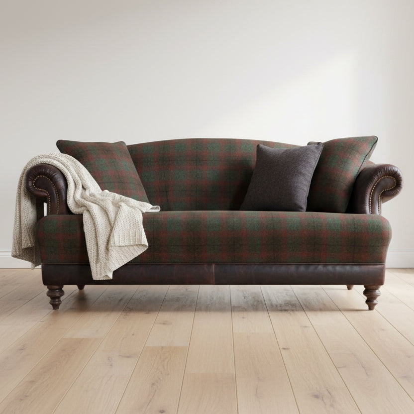 Taransay Petit Sofa in Mixed Tartan Fabric and Leather