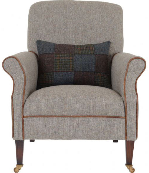Chaise Bowmore en tissu Harris Tweed Brume avec garniture marron Brompton - 4
