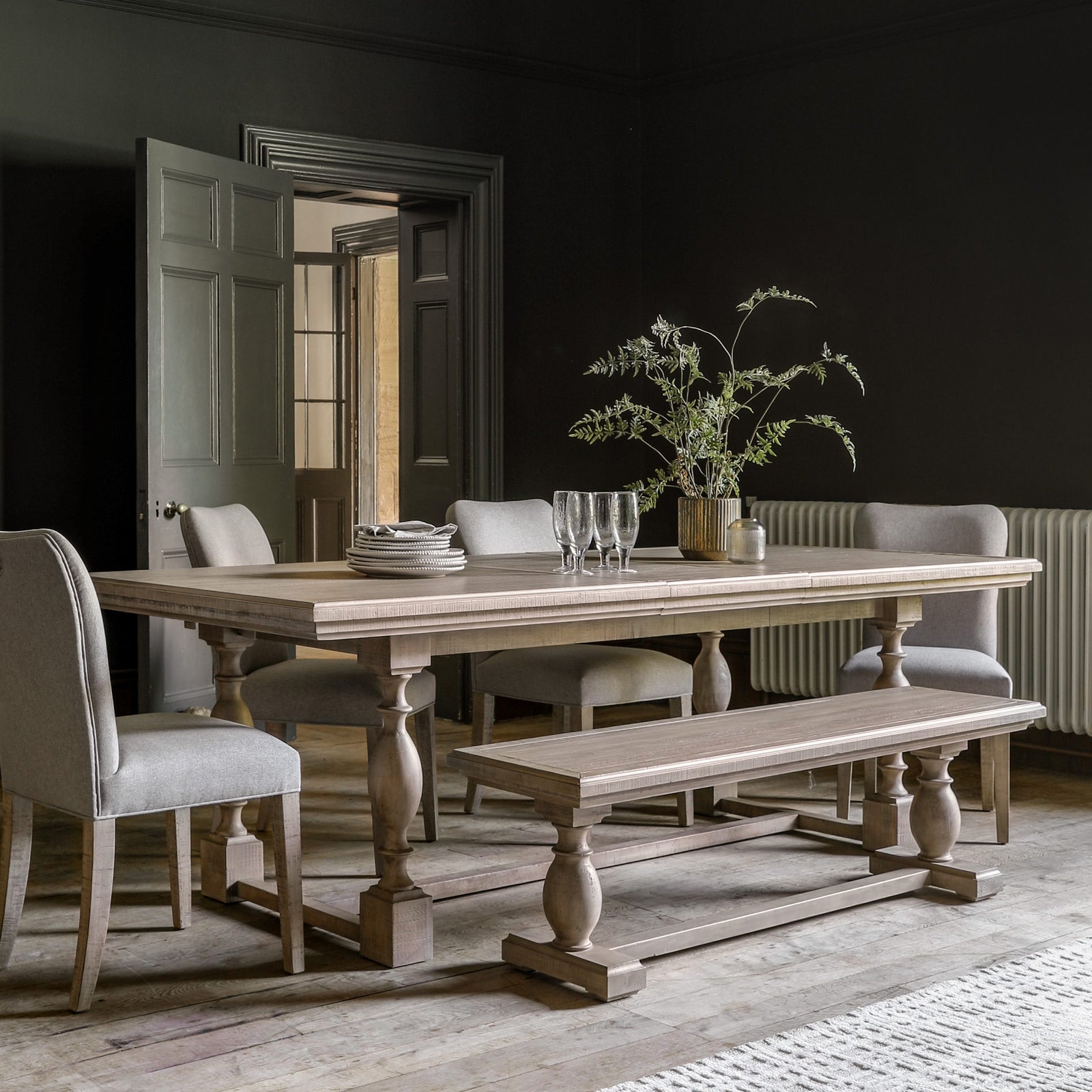 Vancouver Table à Manger Extensible 200-250 cm Composé de 4 Chaises et 1 Banquette