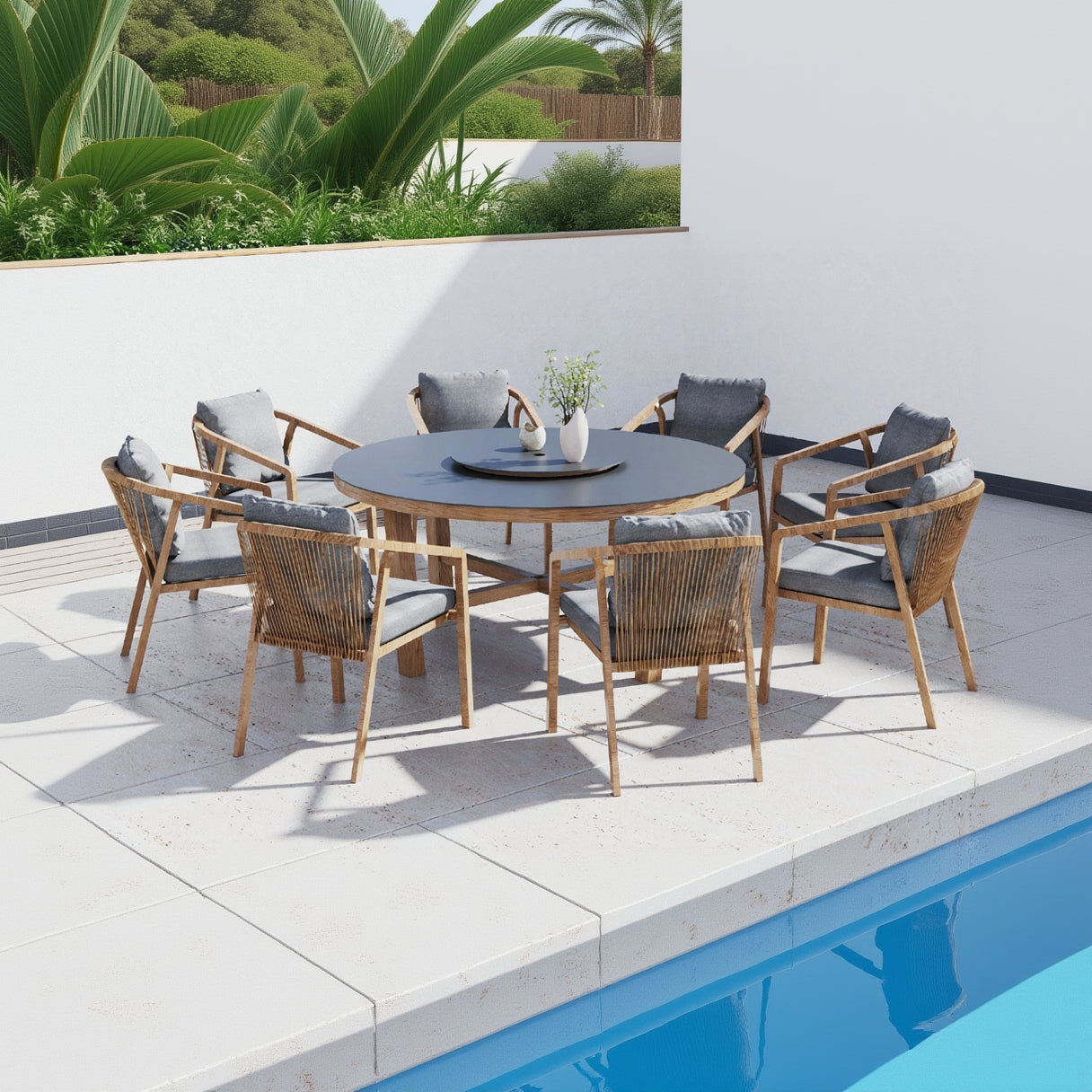 Kanto - Ensemble de Jardin 8 Places avec Table Ronde