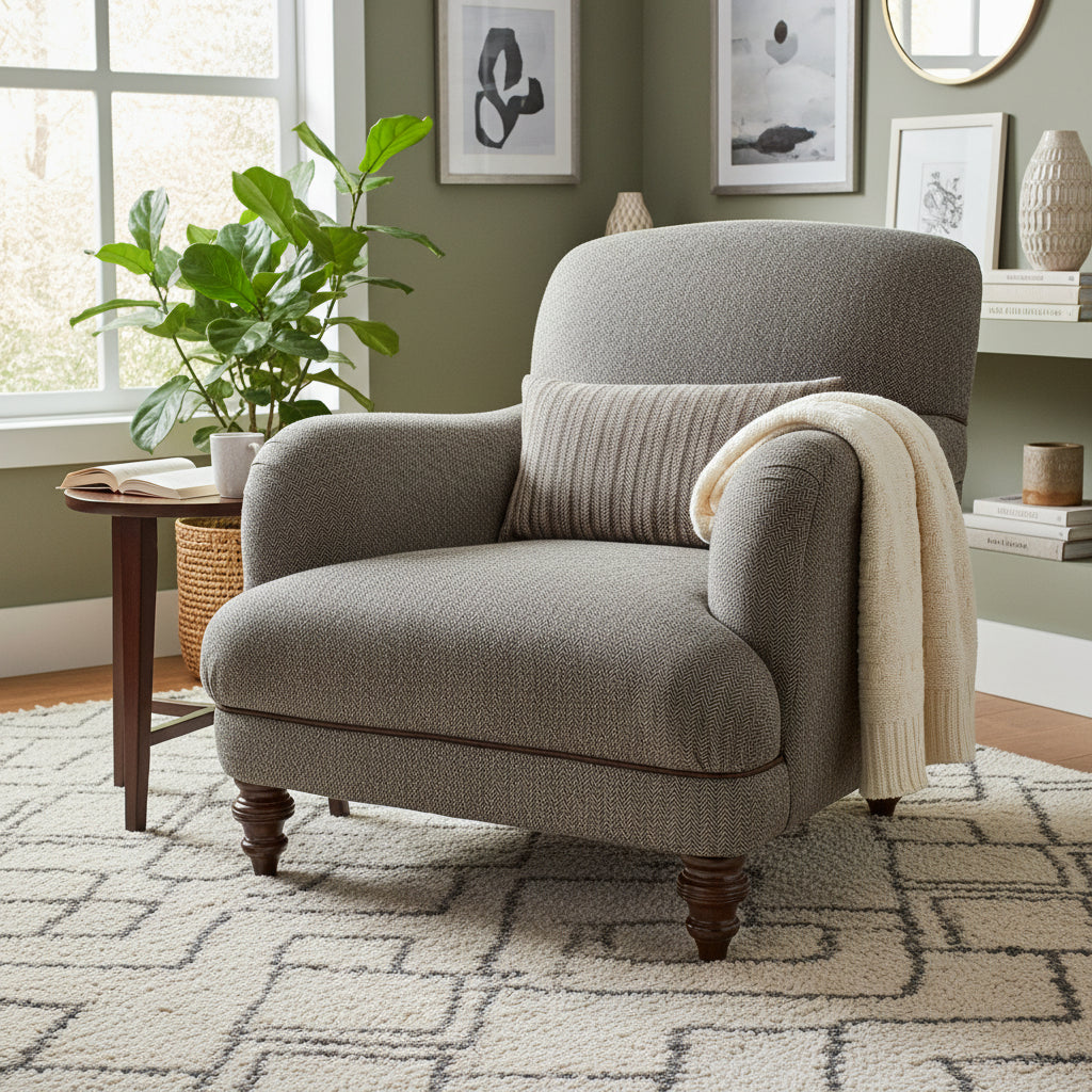 Braemar Chair in Basalt Herringbone with Old Bard Piping