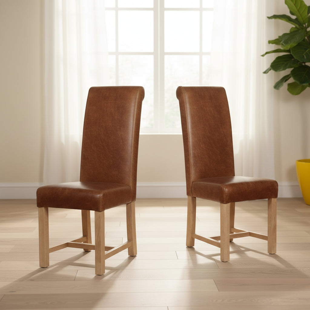 Carlton Meuble Paire de chaises Windermere à dossier arrondi cuir marron Cerato