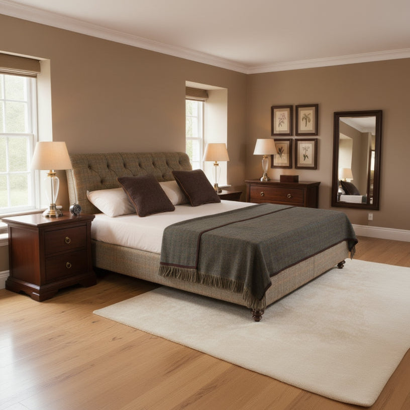 Eriskay King Size Bed Frame in Bracken Herringbone Fabric