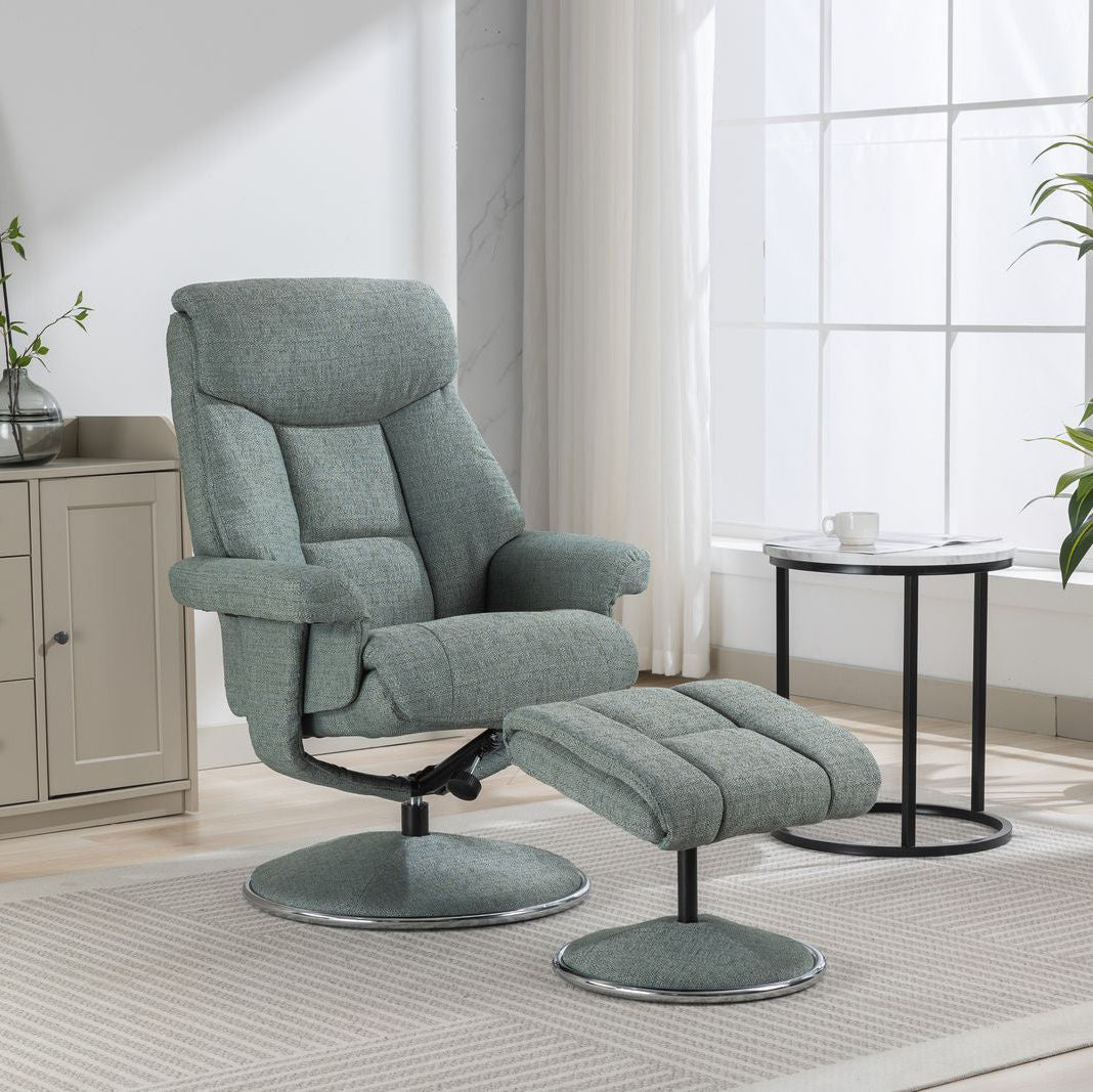 Chaise inclinable Biarritz sur pivot GFA en tissu bleu turquoise Lisbonne