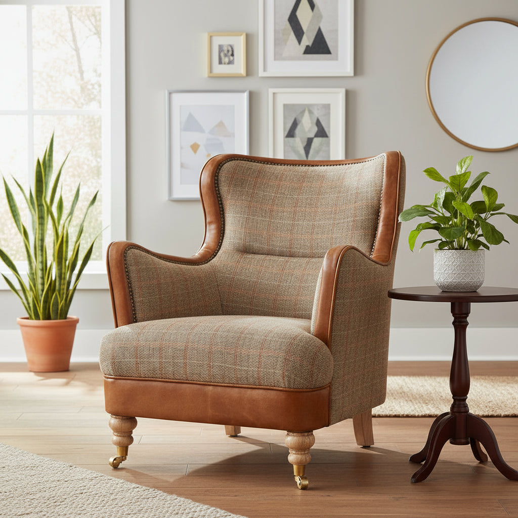 – Fauteuil Ellis en tissu Harris Tweed Hunting Lodge