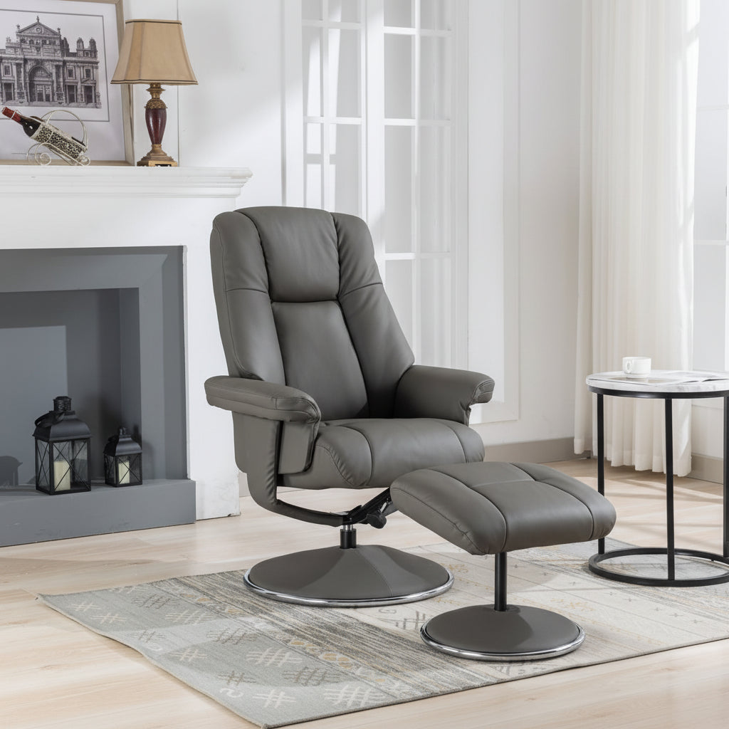 Alliance Globale du Mobilier - Fauteuil Relax Denver Pivotant en Simili-Cuir Cendre