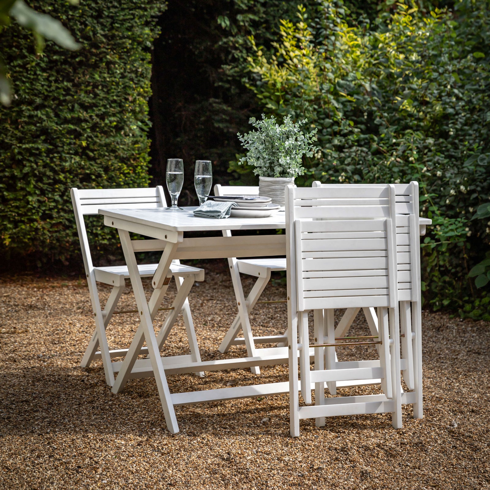 Jeu de table à manger rabattable Lindos de Gallery Garden, blanc - 4