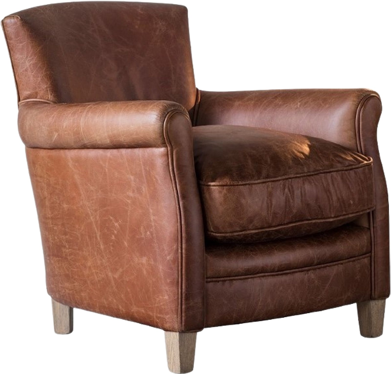 Fauteuil Mr. Paddington en Cuir Marron Vintage – Siège de Caractère avec Pieds en Houppier Massif - 5